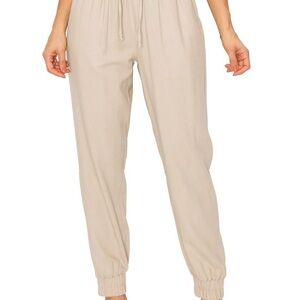 Light Beige Drawstring Jogger Pants for Women Cali1850 medium khaki